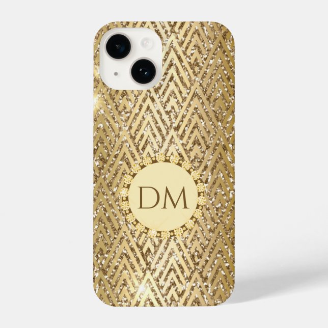 Coque iPhone Monogramme Motif de diamant géométrique Glitterie  (Verso)