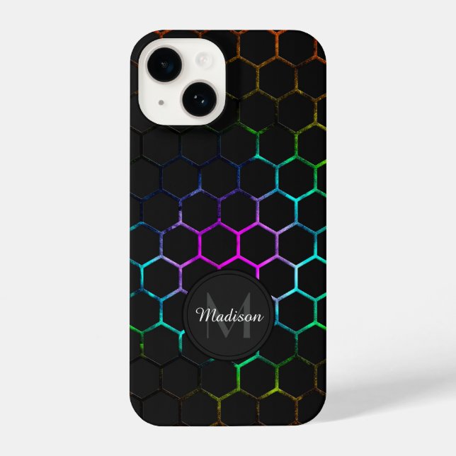 Coque iPhone Monogramme motif de géométrie en nid d'abeille noi (Verso)