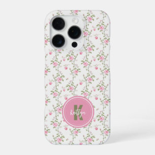 Coque iPhone 16 Pro Monogramme Motif Fleurs Roses Roses Élégantes