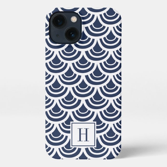 Coque iPhone Monogramme Motif marine bleu et blanc (Verso)
