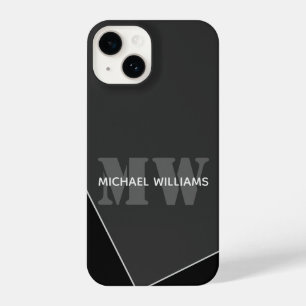 Coque Pour iPhone 14 Monogramme noir gris artistique moderne