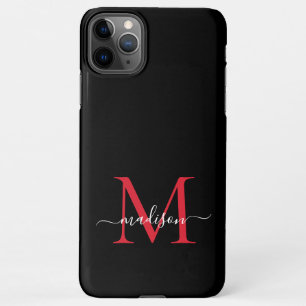 Coque iPhone 11Pro Max Monogramme noir rouge bordeaux Nom du script fémin