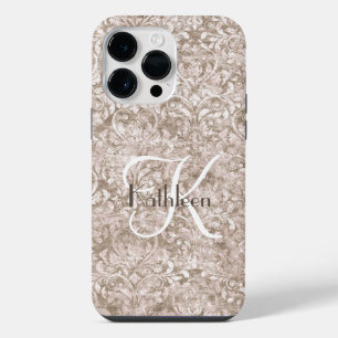 Coque Pour Pour iPhone 14 Pro Max Monogramme Nom Initial Brun Blanc Ornement Flouris