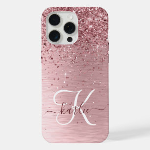 Monogramme Nom Paillettes Métal Brossé Rose Blush