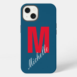 Etui iPhone 13 Monogramme Nom Propre Initial Moderne Simple Bleu 