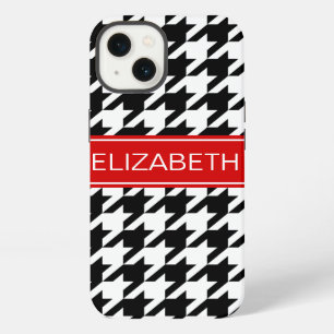Etui iPhone 13 Monogramme nom rouge Houndstooth noir et blanc #2