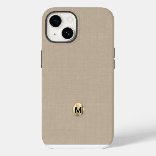 Coque Pour iPhone 14 Monogramme Or Moderne En Ligne Beige Brosse