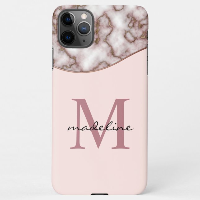 Coque iPhone Monogramme or Rose brut moderne (Dos)