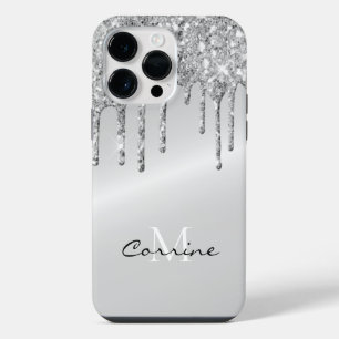 Coque Pour Pour iPhone 14 Pro Max Monogramme Parties scintillant à goutte d'argent P