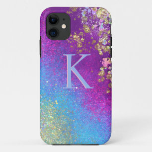 Coque iphone Monogramme Parties scintillant bleu é