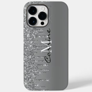 Coque Pour Pour iPhone 14 Pro Max Monogramme personnalisé argent paillettes métalliq