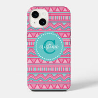 Monogramme personnalisé aztèque chevron rose et tu