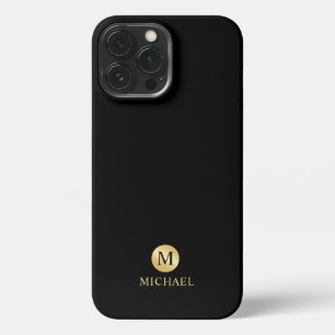 Etui iPhone 13 Pro Max Monogramme personnalisé de luxe noir et or