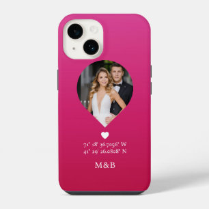 Coque Pour iPhone 14 Monogramme Photo Cœur Romantique Coordonnées Moder