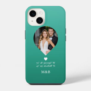 Coque Pour iPhone 14 Monogramme Photo Cœur Romantique Coordonnées Moder
