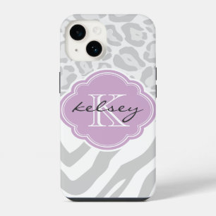 Coque Pour iPhone 14 Monogramme Poster de animal gris et Lilac