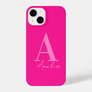 Coque Pour iPhone 14 Monogramme rose chaud