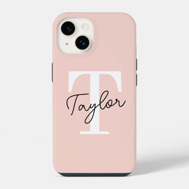 Coque iPhone Monogramme rose rose mou moderne Nom Fille Script (Verso)