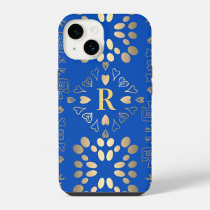 Coque Pour iPhone 14 Monogramme Royal Blue Gold Motif