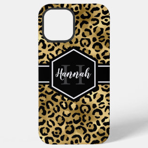 Coque iPhone 12 Pro Max Monogramme Taches de Léopard Noir Or