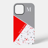 Monogramme Terrazzo Géométrique Rouge Gris Moderne