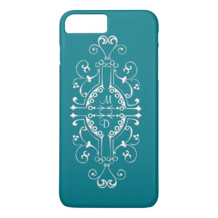 coque iphone Monogramme turquoise et blanc