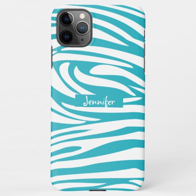 Coque iPhone Monogramme Turquoise Striped Zebra Pattern tendanc (Dos)