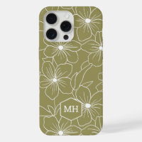 Monogramme Vert Floral Simple Line Motif d'art