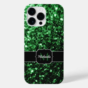 Coque Pour Pour iPhone 14 Pro Max Monogramme vert foncé faux parties scintillant sci