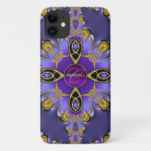 Coque iphone Monogramme violet stylé en dentelle s