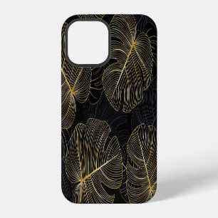 Coque iPhone 12 Monstère dorée feuille, romantique sans couture fl