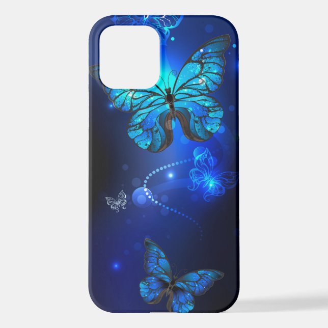 Coque iPhone Morpho Butterfly in the Dark Background (Verso)