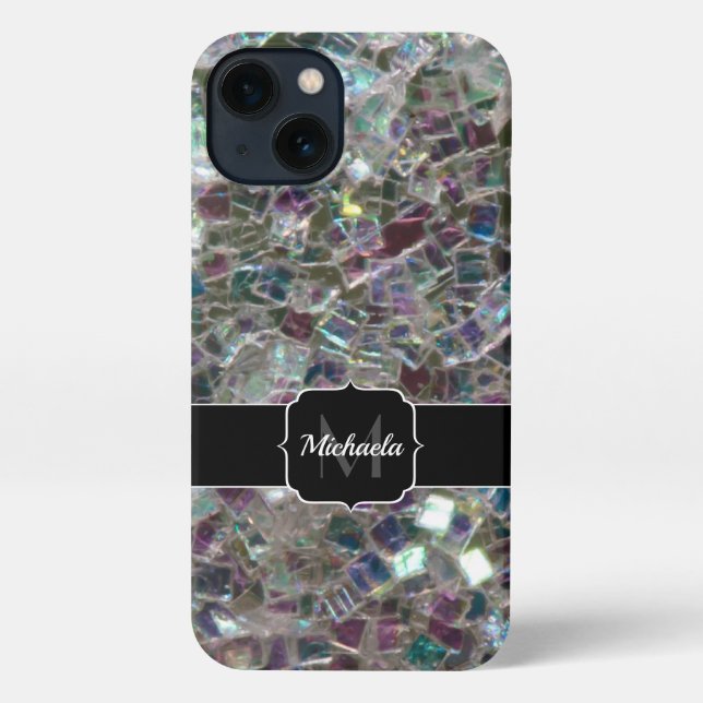 Coque iPhone Mosaïque argentée brillante (Verso)