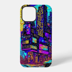 Coque iPhone 12 Pro Mosaïque Éblouissante Verre Teinté Néon Cyberpunk