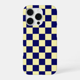 Coque iPhone 16 Pro Motif à carreaux bleu marine et jaune