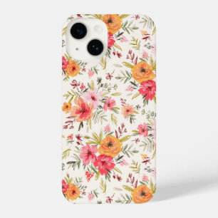 Coque Pour iPhone 14 Motif à fleurs Orange Doodle Garden