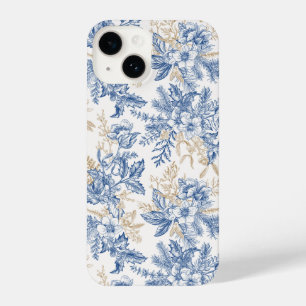 Coque Pour iPhone 14 Motif à fleurs Vintage d'hiver bleu