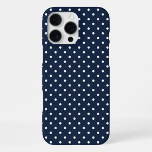 Coque iPhone 16 Pro Max Motif à pois bleu marine et blanc