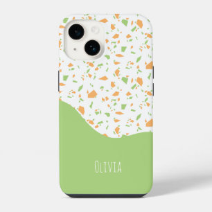 Coque Pour iPhone 14 Motif abstrait en terrazzo vert clair orange