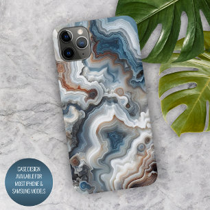Coque iPhone 16 Pro Max Motif agate quartz bleu marron gris blanc élégant
