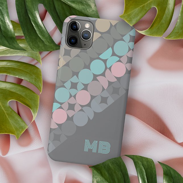Coque iPhone Motif Aqua rose gris beige cercles du milieu du si (Créateur téléchargé)