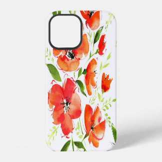 Coque iPhone 12 Motif aquarelle de coquelicots orange doux