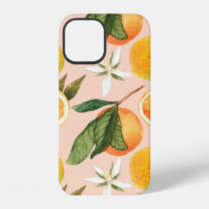 Coque iPhone 12 Motif aquarelle sans couture avec des mandarines