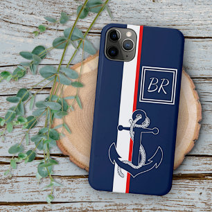 Coque iPhone 16 Pro Max Motif artistique d'ancres bleues personnalisées av