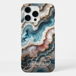 Coque iPhone 16 Pro Max Motif artistique en marbre bleu sarcelle foncé ros