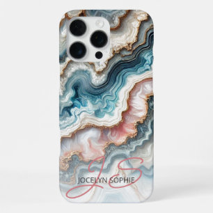 Coque iPhone 16 Pro Max Motif artistique en marbre bleu sarcelle foncé ros