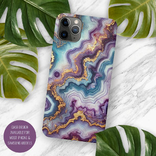 Coque iPhone 16 Pro Max Motif artistique en marbre violet sarcelle bleu or