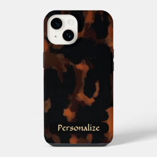 Coque Pour iPhone 14 Motif Carapace de Tortue | Brun Noir Élégant Chic