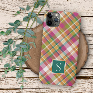 Coque iPhone 16 Pro Max Motif carreaux orange rose sarcelle vert élégant p