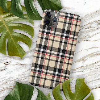 Coque iPhone 16 Pro Max Motif carreaux tartan Clan écossais Beige Noir Bla